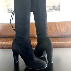 Stuart Weitzman Highland Over-The-Knee Heeled Boot in Black Suede
